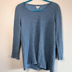 J. Jill Pure Jill Blue Round Neck 3/4 Sleeve Scrunched Cotton Fabric Top Small
